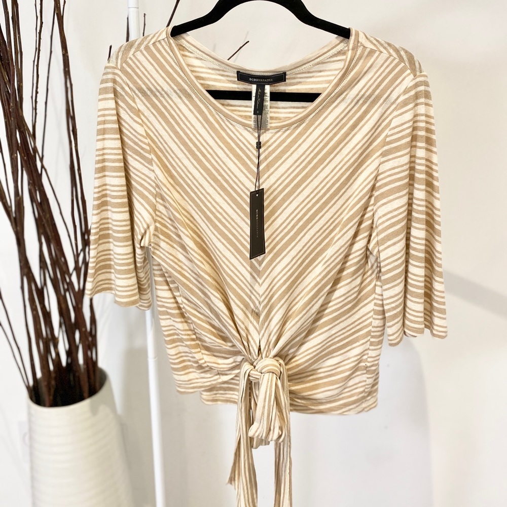 NWT Tie Front Round Neckline White and Cream Top Size Small/ Medium